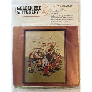 1976 Golden Bee Stitchery “The Church” Fall Scene 14x18 #612 Sealed